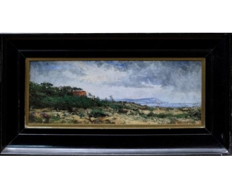Marianne Mansell (c. 1842 - 1923), oil on board - coastal landscape, 11cm x 31cm, a coastal watercolour, Winter landscape and