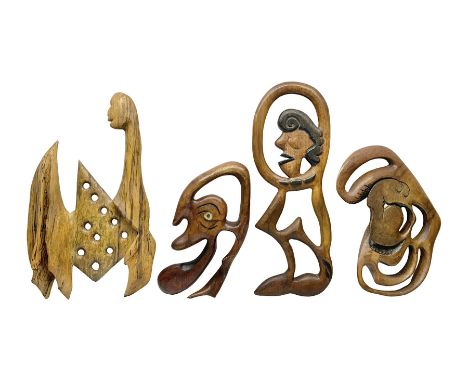 Helen Skelton (British 1933 – 2023): Four carved wooden abstract wall sculptures, largest H73cm. Born into an RAF family in 1