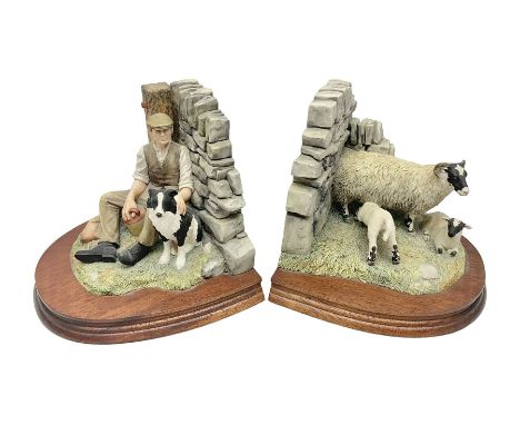 Pair of Border Fine Arts bookends '10 O'Clock Break' model No. L158 by Adrian Hughes, limited edition No. 763/1500, L37cm ove