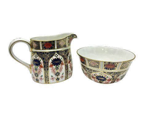 Royal Crown Derby 1128 Imari pattern open sucrier and milk jug, with printed mark beneath, jug H8cm