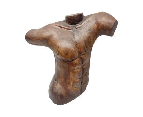 Helen Skelton (British 1933 – 2023): Large carved wooden sculpture, modelled as a male torso, H40cm. Born into an RAF family 