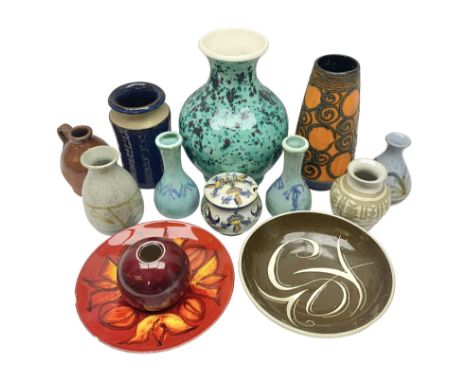 Poole Pottery Delphis plate, together with studio pottery including vases, bowls and jugs