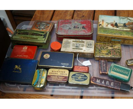 Collection of vintage tins to include Tabloid tea tin &amp; cut throat razor 