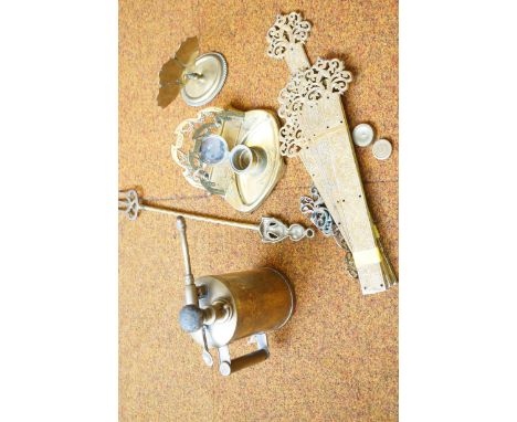 Brass blow lamp, brass inkwell &amp; other brass