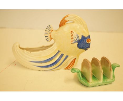 Burleigh ware flower trough in the form of a fish together with a Shelley toast rack 