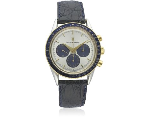 A GENTLEMAN'S STEEL &amp; GOLD UNIVERSAL GENEVE COMPAX CHRONOGRAPH WRIST WATCH CIRCA 1997, REF. 284.495&nbsp; 
D: Silver dial