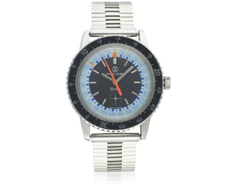 A RARE GENTLEMAN'S STAINLESS STEEL FAVRE LEUBA BIVOUAC ALTIMETER BAROMETER BRACELET WATCH CIRCA 1960sD: Blue &amp; black dial