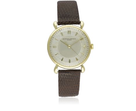 A GENTLEMAN'S 18K SOLID GOLD VACHERON &amp; CONSTANTIN WRIST WATCH CIRCA 1950s
D: Silver dial with outer hobnail design &amp;