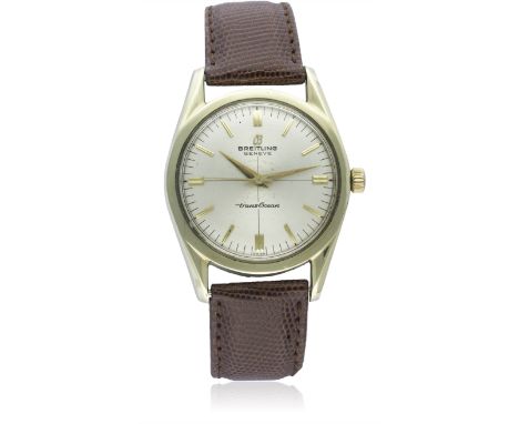 A GENTLEMAN'S STEEL &amp; GOLD CAPPED BREITLING TRANSOCEAN WRIST WATCH CIRCA 1960sD: Silver crosshair dial with gilt faceted 