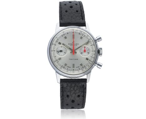 A GENTLEMAN'S BREITLING TOP TIME CHRONOGRAPH WRIST WATCH CIRCA 1970, REF. 9121
D: Silver dial with faceted silver batons, dou