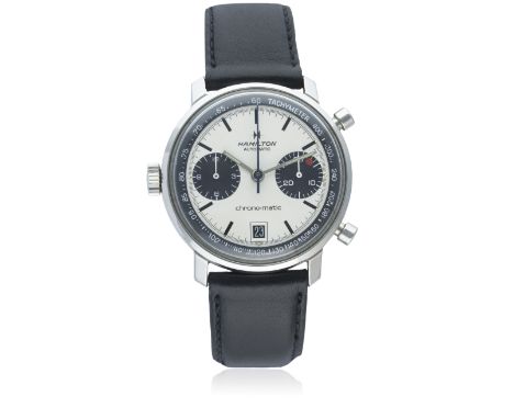 A RARE GENTLEMAN'S STAINLESS STEEL HAMILTON CHRONO-MATIC AUTOMATIC CHRONOGRAPH WRIST WATCH CIRCA 1970, REF. 11002-3D: Silver 