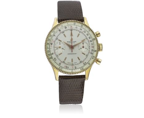 A GENTLEMAN'S GOLD PLATED BREITLING CHRONOMAT CHRONOGRAPH WRIST WATCH CIRCA 1950s, REF. 808D: Silver dial with gilt batons &a