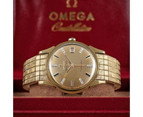 A FINE &amp; RARE GENTLEMAN'S 18K SOLID GOLD &amp; DIAMOND OMEGA CONSTELLATION CHRONOMETER BRACELET WATCH CIRCA 1962, REF. 16