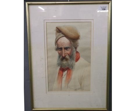 Italian School, portrait of a bearded man, indistinctly signed. Watercolours. (B.P. 21% + VAT)  Image of signature.