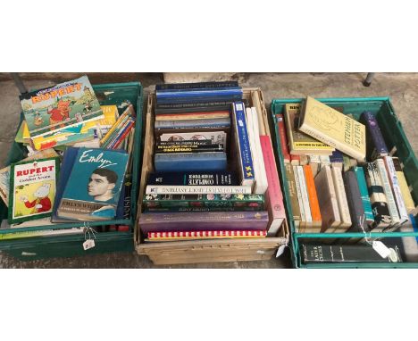 Three boxes of books to include: Rupert bear board books published by Purnell, Rupert Dean storybooks, Rupert pop-up book, 90