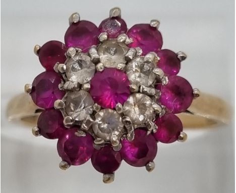 9ct gold multi-cluster dress ring.  4.2g approx.  Size N.   (B.P. 21% + VAT) 