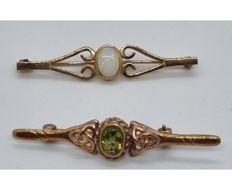 9ct gold opal bar brooch together with a 9ct gold peridot bar brooch.  6.4g approx.  (2)   (B.P. 21% + VAT) 
