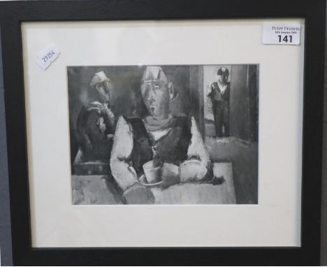 After Josef Herman (Polish/British 1911-2000), 'In the canteen', monochrome print with City of Aberdeen label verso. 15x20cm 