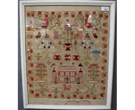 19th century Welsh needlework tapestry sampler by Mary Davis dated 1845. 47x42cm approx. Framed and glazed. (B.P. 21% + VAT)