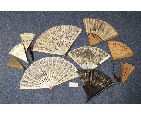 Collection of vintage and antique fans to include: handmade lace with mother of pearl monture, pierced and carved ivorine, fa
