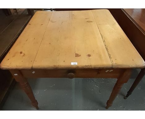 Late Victorian pine single drawer farmhouse table standing on ring turned baluster legs. 104x94x73cm approx. (B.P. 21% + VAT)