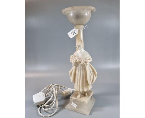 Alabaster table lamp in the form of a young lady with flowers. 40cm high approx. (B.P. 21% + VAT)  Failed PAT rest.  Some min