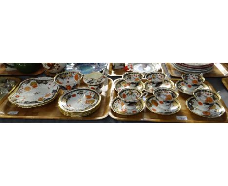 Two trays of Shelley Imari palette teaware to include: teacups and saucers, small plates, sugar bowl, milk jug and square ser