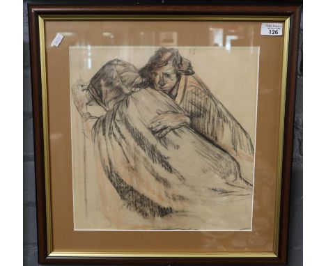 Sir Frank Brangwyn (British 1867 - 1956), study of two figures, lithograph from an original charcoal.  Alexander Gallery labe