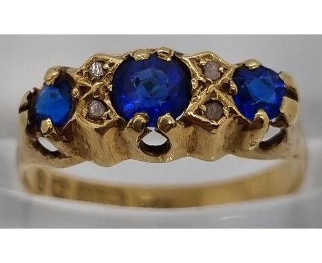 Edwardian gold sapphire and diamond seven stone ring.  2g approx. Size M.   (B.P. 21% + VAT) 