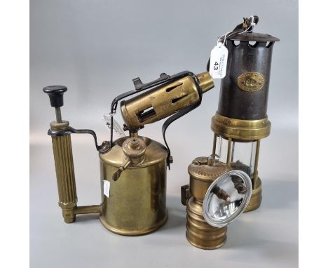 Thomas &amp; Williams of Aberdare brass Miners safety lamp with Prince of Wales feathers and stamped No. 88, a brass traditio