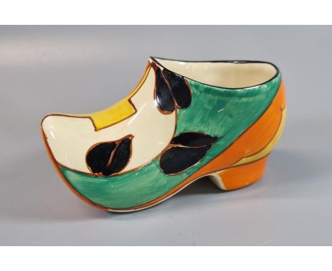 Clarice Cliff Art Deco 'Fantasque' hand painted clog or shoe. 14cm long approx.(B.P. 21% + VAT) 