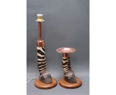 Taxidermy - Zebra leg lamp, height 50 cm, and zebra leg ashtray, height 26 cm. 
