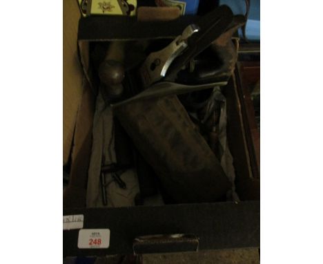 BOX CONTAINING MIXED TOOLS, RECORD PLANE ETC