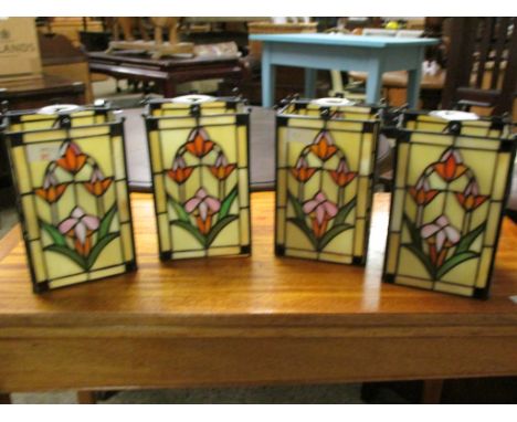 SET OF FOUR MODERN STAINED GLASS FOUR PANEL LIGHT FITTINGS