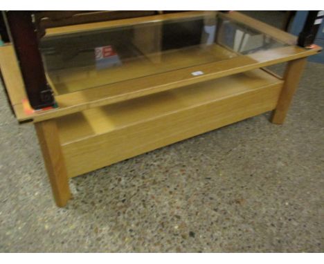MODERN LIGHT OAK RECTANGULAR TWO TIER COFFEE TABLE WITH GLASS INSERT
