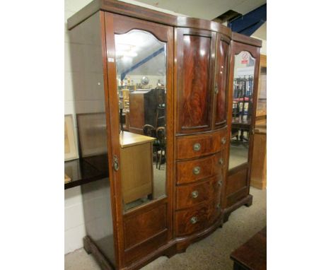 19TH CENTURY COMPENDIUM WARDROBE CENTRALLY FITTED WITH TWO BOW FRONTED CUPBOARD DOORS OVER FOUR BOW FRONTED DOORS WITH RINGLE