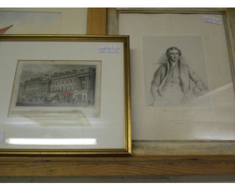 PRINT OF THE PART EAST SIDE OF REGENT STREET AND A FURTHER PRINT PORTRAIT IN A GILT FRAME (2)