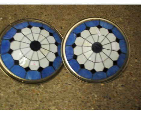 PAIR OF MODERN STAINED GLASS CEILING LIGHT SHADES