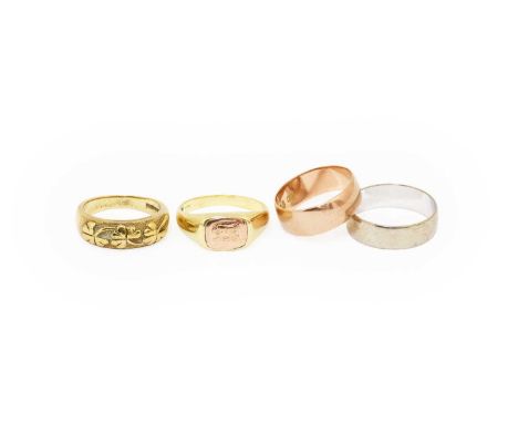 Four 9 Carat Gold Rings, finger sizes M, N, R and RGross weight 15.3 grams.