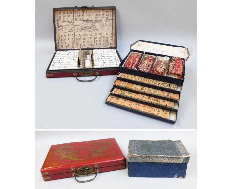 A Modern Chinese Mahjong Set, in leather mounted case, together with another example with bamboo tiles