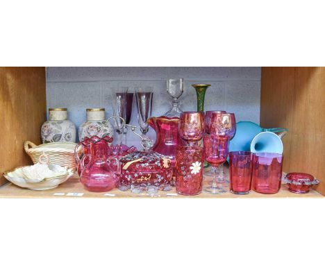A Collection of Victorian and Later Cranberry Glass, together with a Villeroy &amp; Boch crystal decanter, Royal Worcester bl