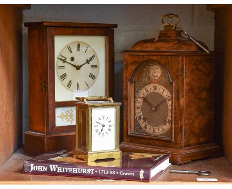 A Burr Walnut Striking Mantel Clock, twin barrel movement with a platform leaver escapement, striking on a gong, movement bac