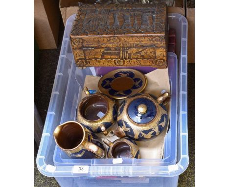 A Box of Assorted, including Sadler tea set, four cloth bound books the Book of the Motorcar, various cigarette cards, boys s