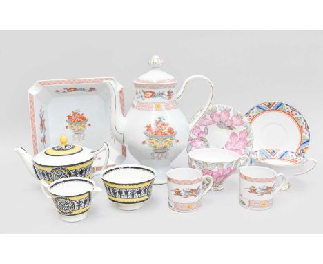 A Wedgwood Pottery Tete a Tete, 'Cretan' pattern, Limoges coffee wares 'fou tcheou' pattern, Royal Doulton trio and a Jackson