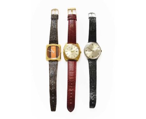 A Plated Automatic Calendar Centre Seconds Tissot Seastar Wristwatch, a Plated Rectangular Manual Wound Tissot Wristwatch and