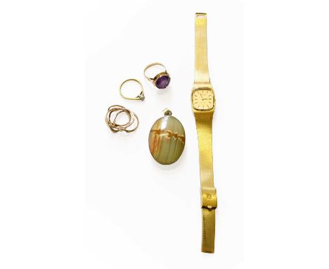 A Small Quantity of Jewellery, including a diamond solitaire ring, stamped '750', finger size M1/2; a 9 carat gold puzzle rin