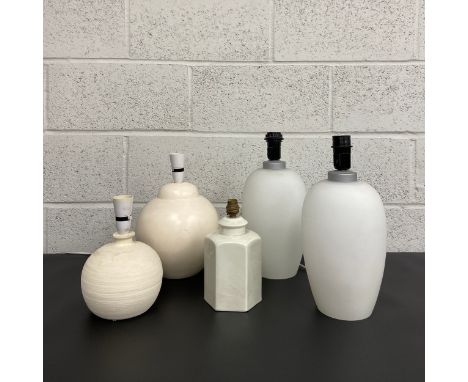 A collection of ceramic table lamps to include a pair of baluster vase form, two globular, and one faceted with a Made in Ita