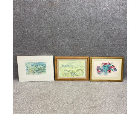 Three framed and glazed prints to include a signed limited edition etching with colours titled 'Beneath the Pond 2' 1980, a l