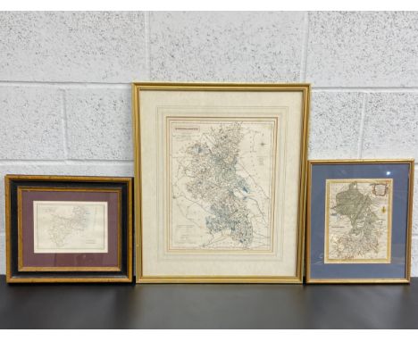 A collection of three maps to include one of Buckinghamshire C.1835 by J. and C. Walker, an 18th century engraving titled 'A 