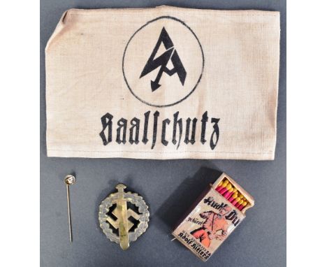 A collection of WWII Second German SA Officers items comprising a Brownshirts Sports badge in the form of a Roman broad sword